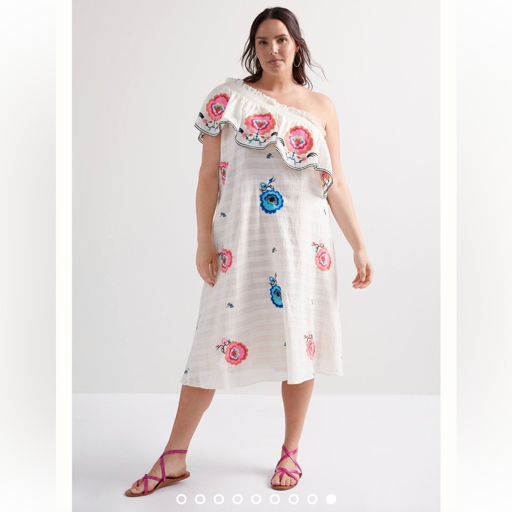 Anthropologie PLENTY by Tracy Reese Embroidered One Shoulder Midi Dress 2XL